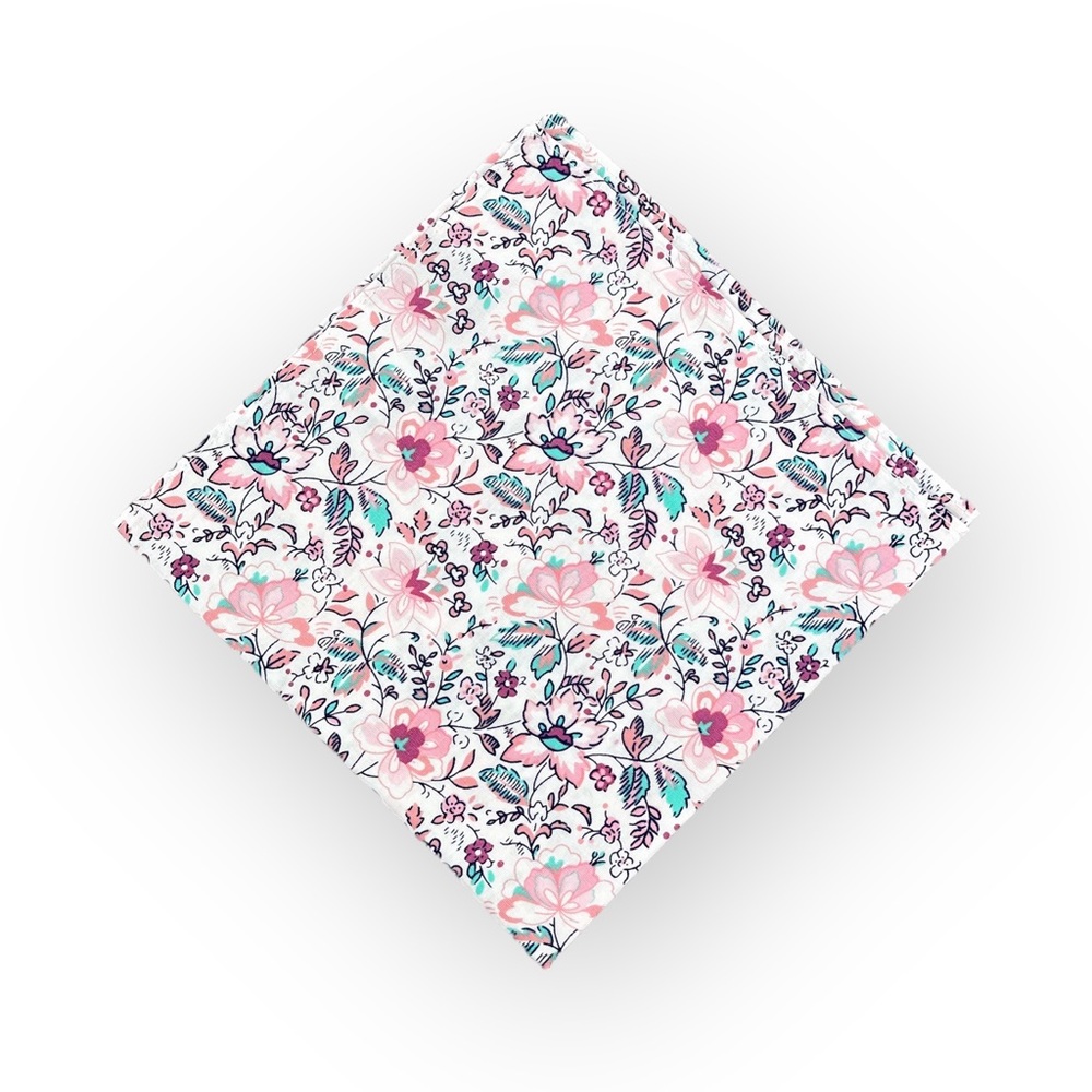 White w/ Pastel Pink Floral Pocket Square